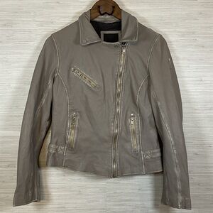Women's Mauritius Sofia RF Lambskin Leather Biker Moto Jacket Distressed Grey 8